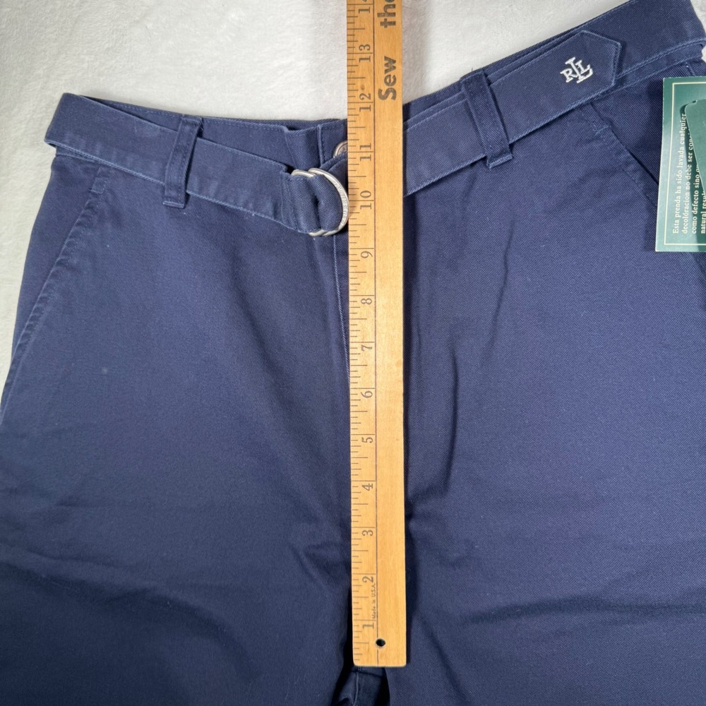 Lauren Ralph Lauren Navy Blue Cotton D-Ring Belted Chino Shorts Size 4 New - Picture 7 of 10